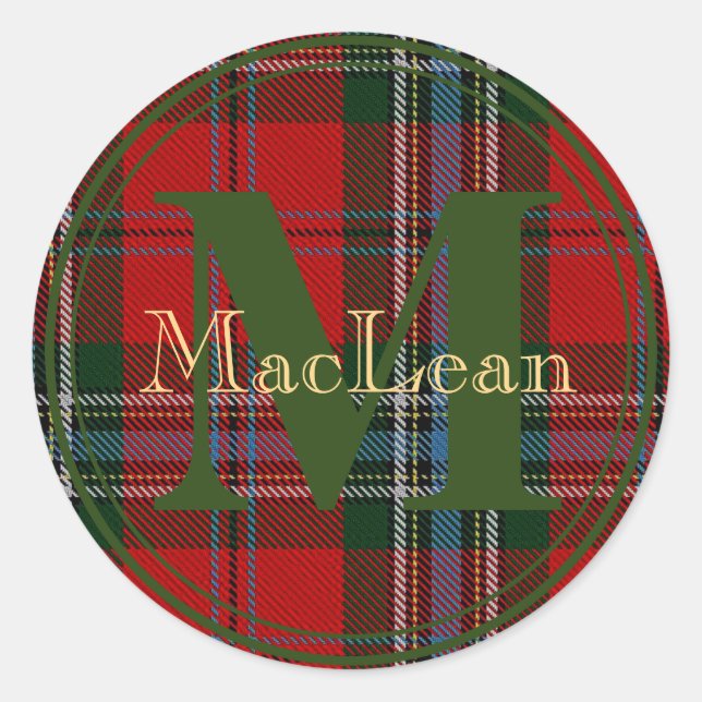 Scottish MacLean Tartan Monogram Gold Name Sticker (Front)