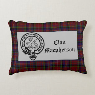 Scottish Macpherson Crest Badge and Tartan Accent Pillow