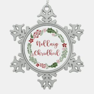 Scottish Merry Christmas Wreath, Nollaig Chridheil Snowflake Pewter Christmas Ornament
