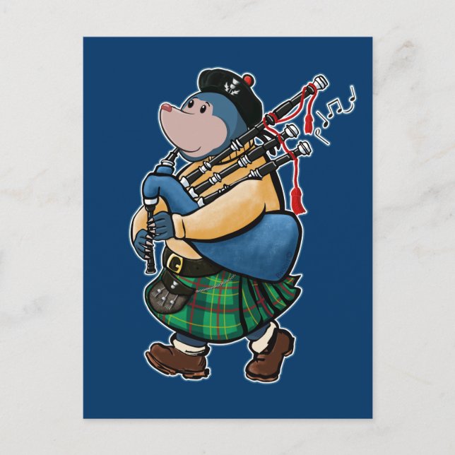 Scottish Mole Of Kintyre Marching With Bagpipes Postcard (Front)