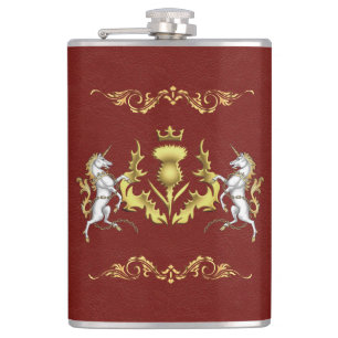 Scottish Personalized Gold Thistle Red Hip Flask