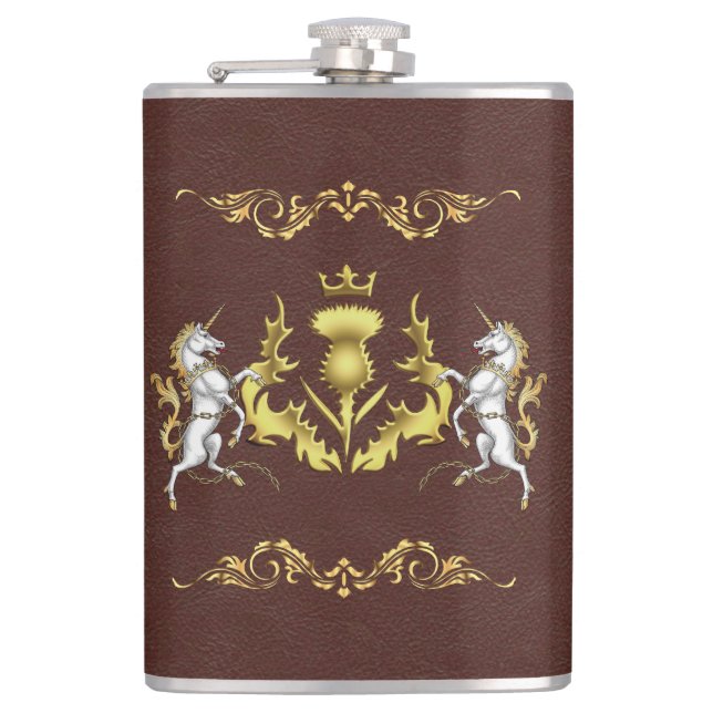 Scottish Personalized Golden Thistle Hip Flask (Front)