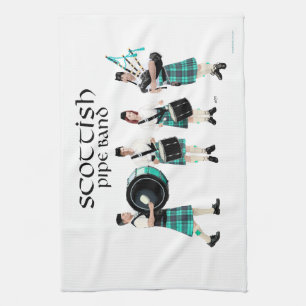 Scottish Pipe Band - Turquoise Kilts Kitchen Towel