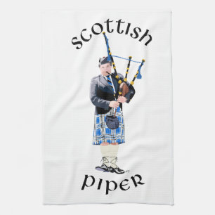 Scottish Piper - Blue Plaid Kitchen Towel