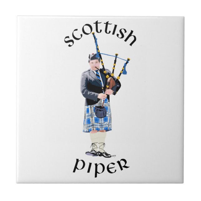 Scottish Piper - Blue Plaid Tile (Front)