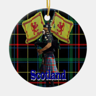 Scottish piper on tartan ceramic ornament