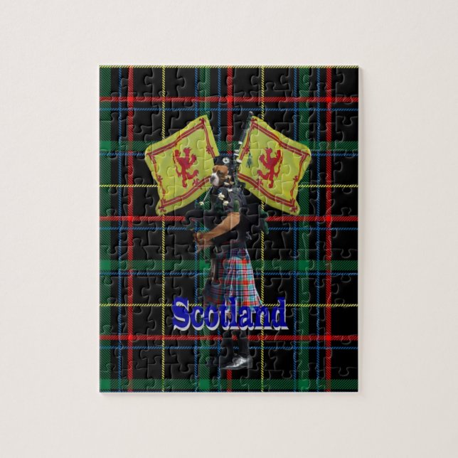 Scottish piper on tartan jigsaw puzzle (Vertical)