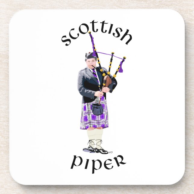 Scottish Piper - Purple Plaid Coaster (Front)