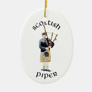 Scottish Piper - Tan Plaid Ceramic Ornament