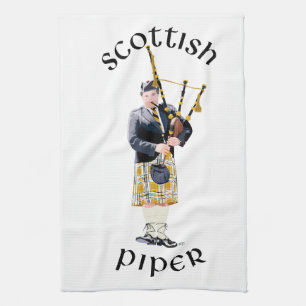 Scottish Piper - Tan Plaid Kitchen Towel