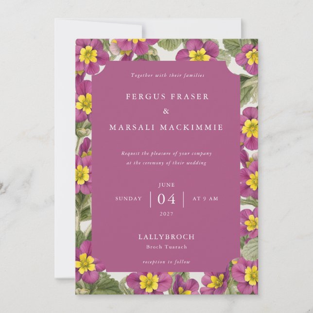 Scottish Primrose Botanical Pattern Invitation (Front)