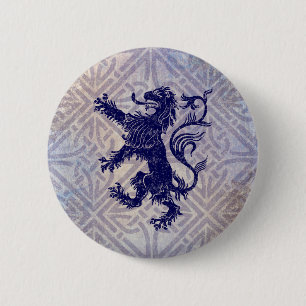 Scottish Rampant Lion Navy Blue Celtic Knot 2 Inch Round Button