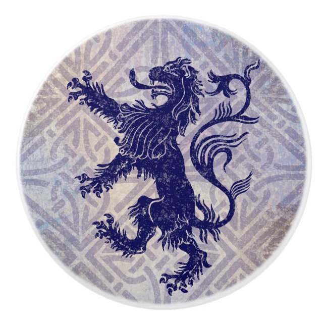Scottish Rampant Lion Navy Blue Celtic Knot Ceramic Knob (Front)