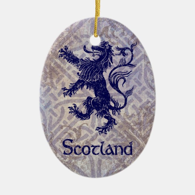 Scottish Rampant Lion Navy Blue Celtic Knot Ceramic Ornament (Front)