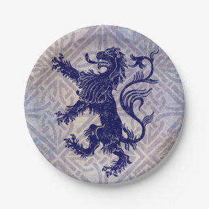 Scottish Rampant Lion Navy Blue Celtic Knot Paper Plate