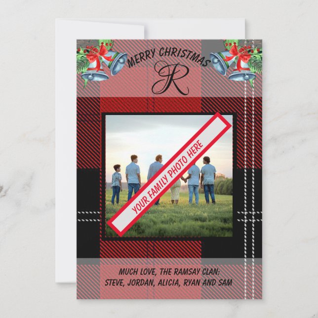 Scottish Ramsay Clan's Red Black Tartan Xmas Card (Front)