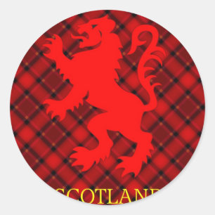 Scottish Red Lion Rampant on Tartan Classic Round Sticker