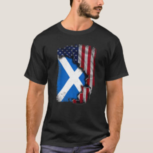 Scottish ROOTS Half American Flag Patrioitc Scotla T-Shirt