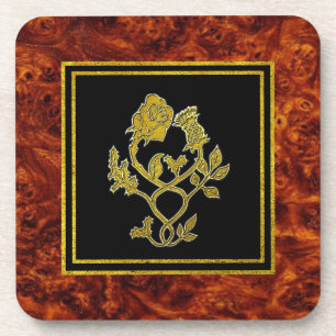 Scottish Rose Thistle Burl Pattern Coaster