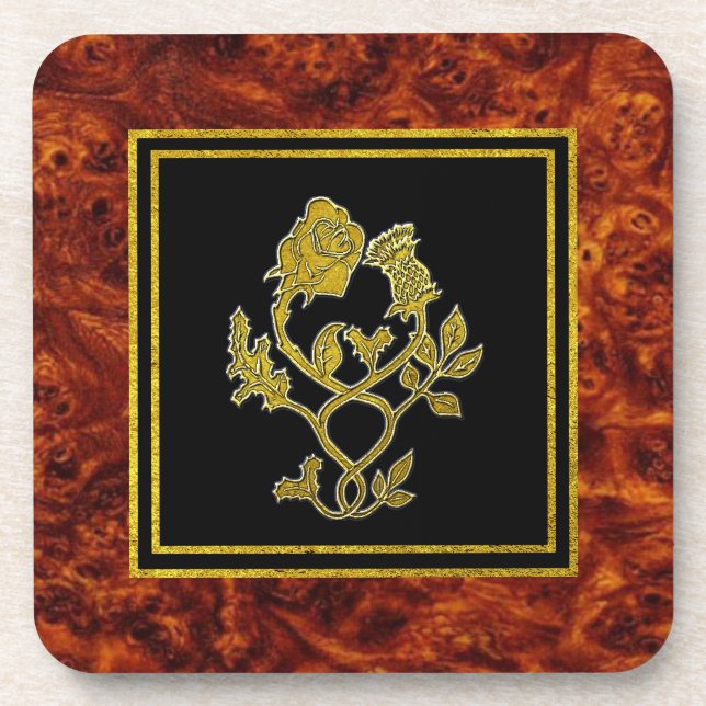 Scottish Rose Thistle Burl Pattern Coaster (Front)