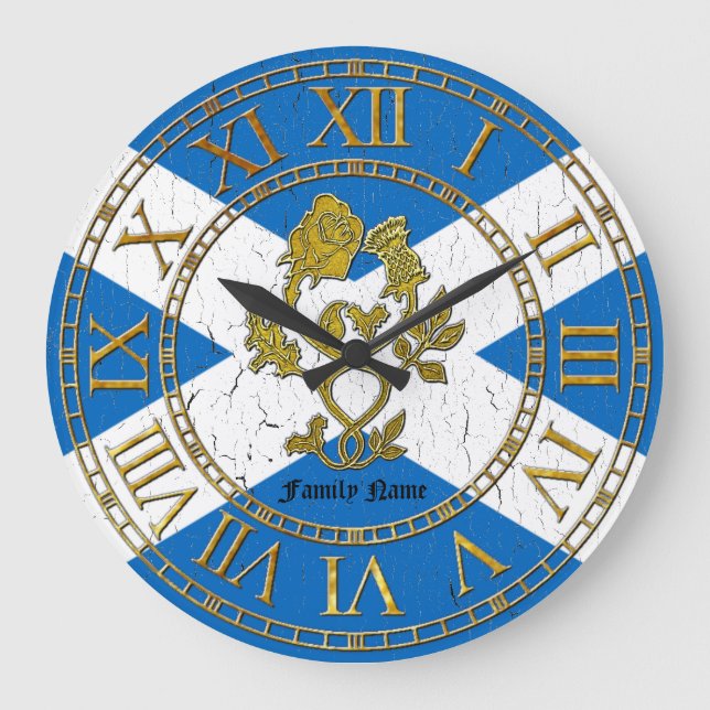 Scottish Rose Thistle  Flag Personalize Large Clock (Front)