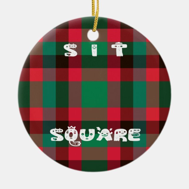 Scottish Royal Chequered Tartan Plaid with Text Ceramic Ornament (Front)