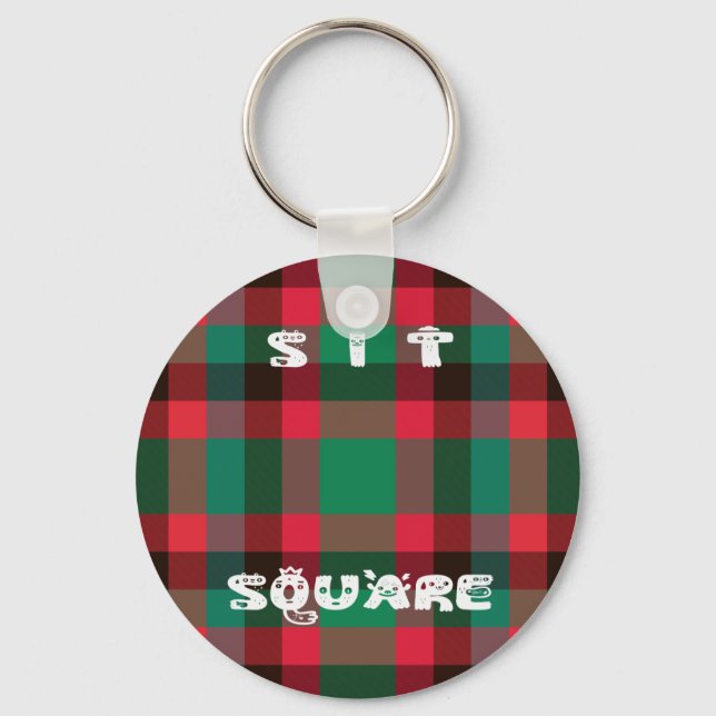 Scottish Royal Chequered Tartan Plaid with Text Keychain (Front)