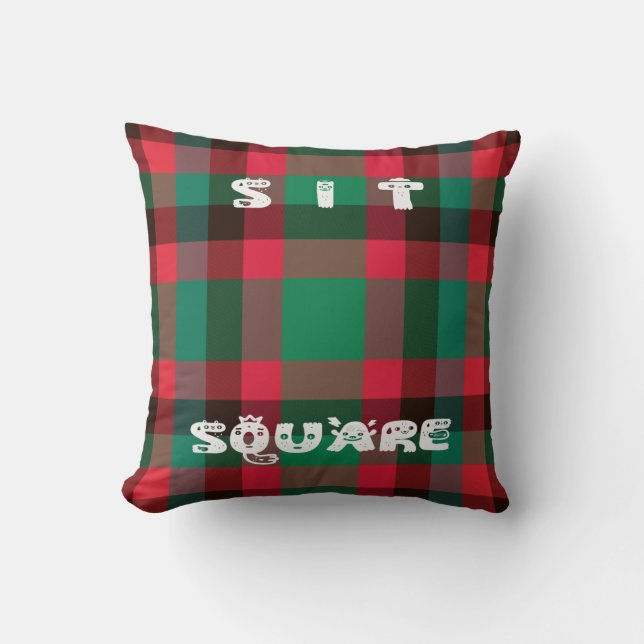 Scottish Royal Chequered Tartan Plaid with Text Throw Pillow (Front)