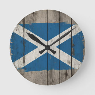 Scottish Saltire Rustic Wood Round Wall Clock | Sc