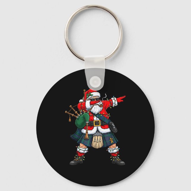 Scottish Santa Bagpes Dabbing Christmas Funny Holi Keychain (Front)