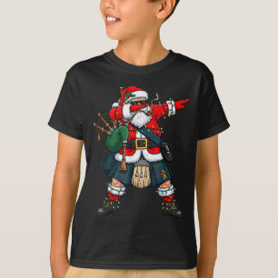 Scottish Santa Bagpes Dabbing Christmas Funny Holi T-Shirt