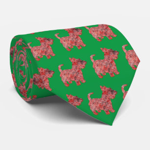 Scottish Scottie Christmas Dog Silhouette Green Tie