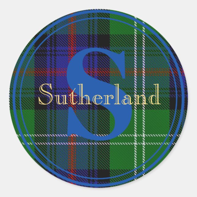 Scottish Sutherland Tartan Blue Monogram Sticker (Front)