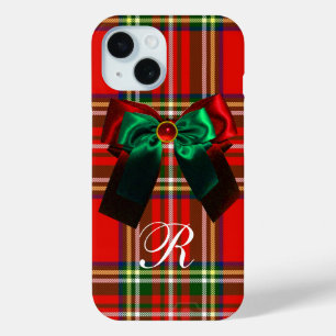 SCOTTISH TARTAN AND RED GREEN BOWS CHRISTMAS PARTY iPhone 15 CASE