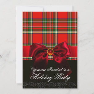 SCOTTISH TARTAN AND RED GREEN BOWS CHRISTMAS PARTY INVITATION
