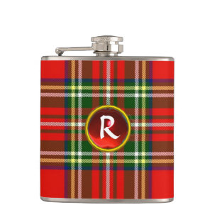 SCOTTISH TARTAN AND RED RUBY GEM STONE MONOGRAM HIP FLASK