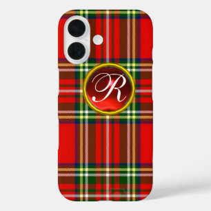 SCOTTISH TARTAN AND RED RUBY GEMSTONE MONOGRAM iPhone 16 CASE