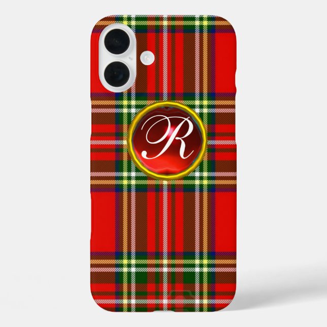 SCOTTISH TARTAN AND RED RUBY GEMSTONE MONOGRAM Case-Mate iPhone CASE (Back)