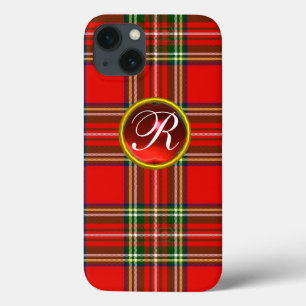 SCOTTISH TARTAN AND RED RUBY GEMSTONE MONOGRAM iPhone 13 CASE