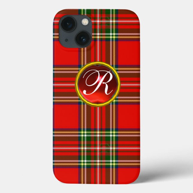 SCOTTISH TARTAN AND RED RUBY GEMSTONE MONOGRAM Case-Mate iPhone CASE (Back)