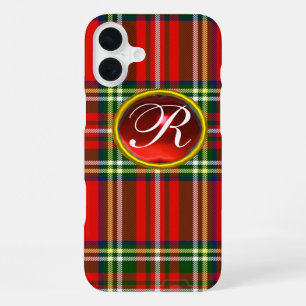 SCOTTISH TARTAN AND RED RUBY GEMSTONE MONOGRAM iPhone 16 PLUS CASE