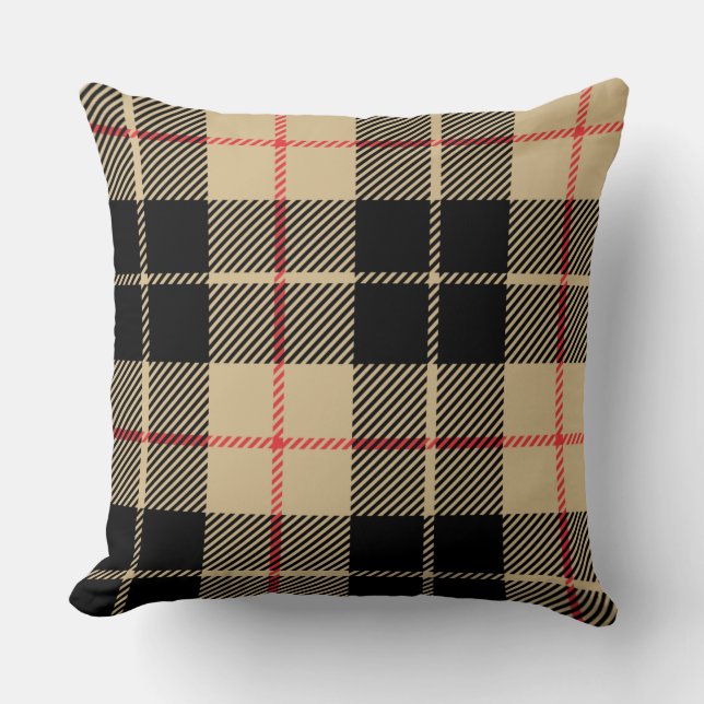  Scottish Tartan Chequered Plaid Pattern in Black  Throw Pillow (Front)