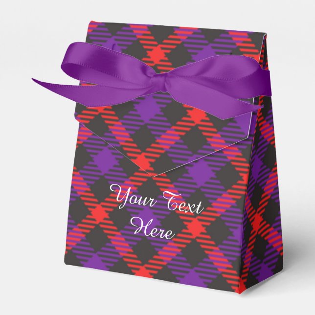 Scottish Tartan Clan Paid Purple Orange Patterned Favor Box (Front Side)