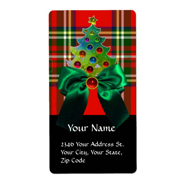 SCOTTISH TARTAN , GREEN BOW AND CHRISTMAS TREE (Devant)