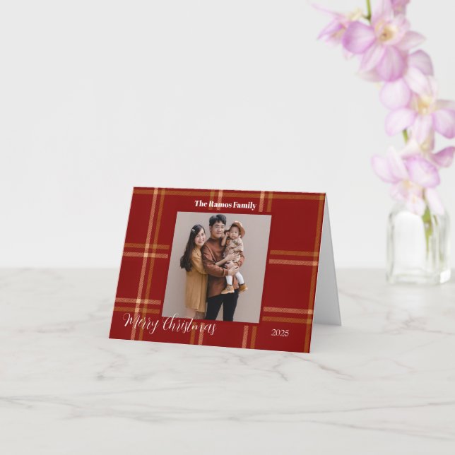 Scottish Tartan Pattern Christmas Customizable  Card (Orchid)