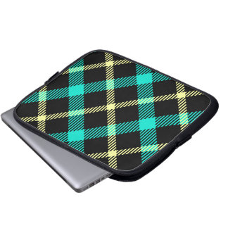 scottish tartan pattern yellow turquoise plaid laptop sleeve