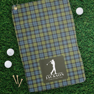 Scottish Tartan Plaid Blue Green Monogram Golf Towel