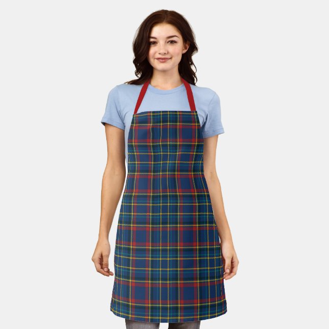 Scottish Tartan Plaid in cherry red & royal blue Apron (Worn)
