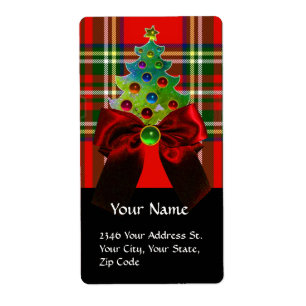 SCOTTISH TARTAN ,RED BOW AND CHRISTMAS TREE