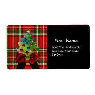 SCOTTISH TARTAN ,RED BOW AND CHRISTMAS TREE